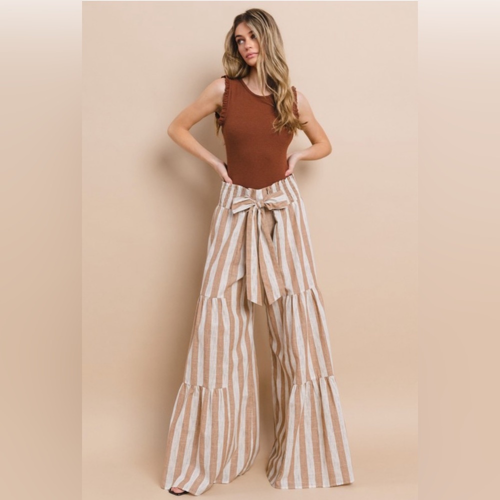 3.  LINEN BOHO PALAZZO STRIPED PANTS